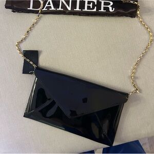 DANIER genuine leather patent clutch with removable strap